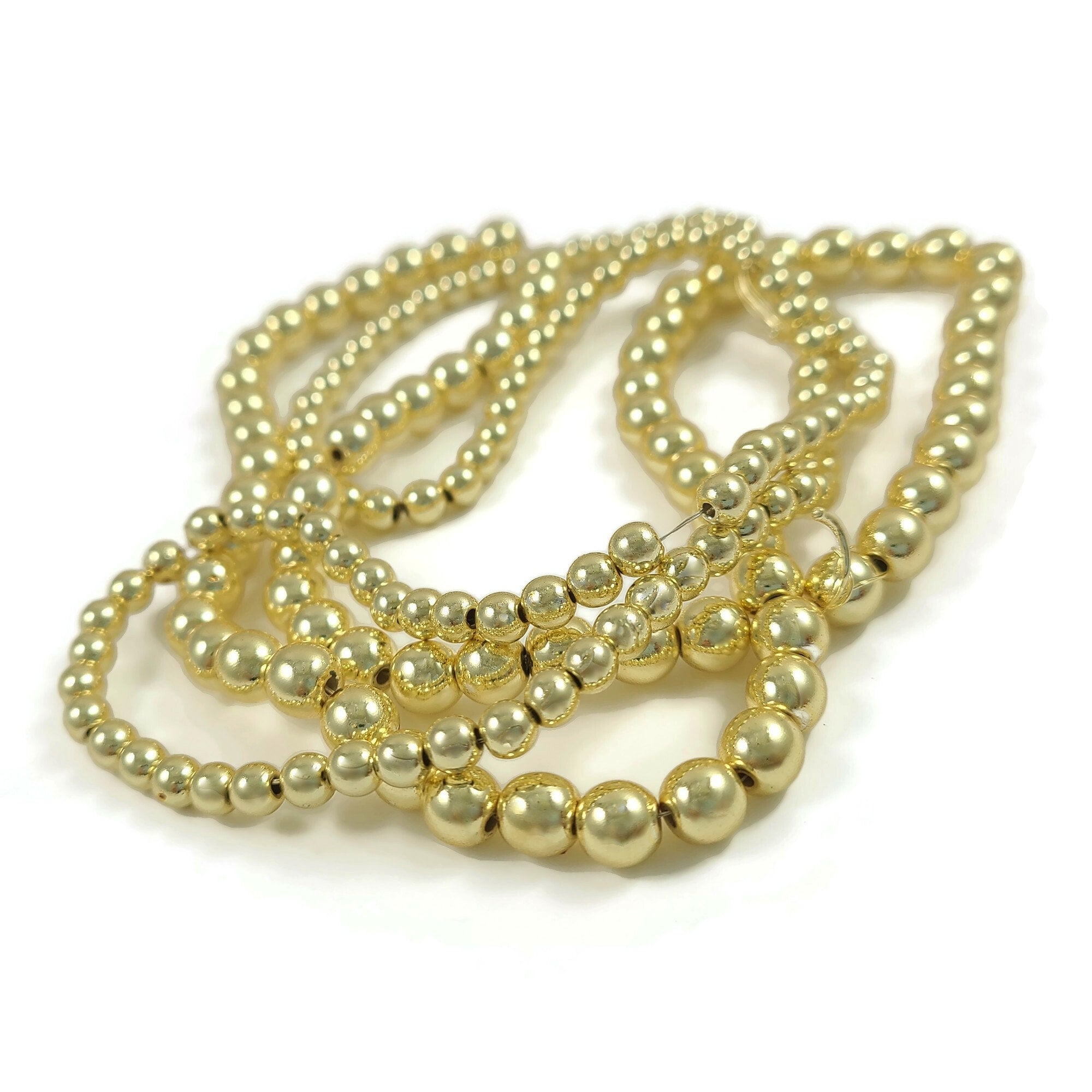 Gold hematite beads, 3mm, 4mm, 6mm, 8mm, Round gemstone spacer beads, Jewelry making supplies