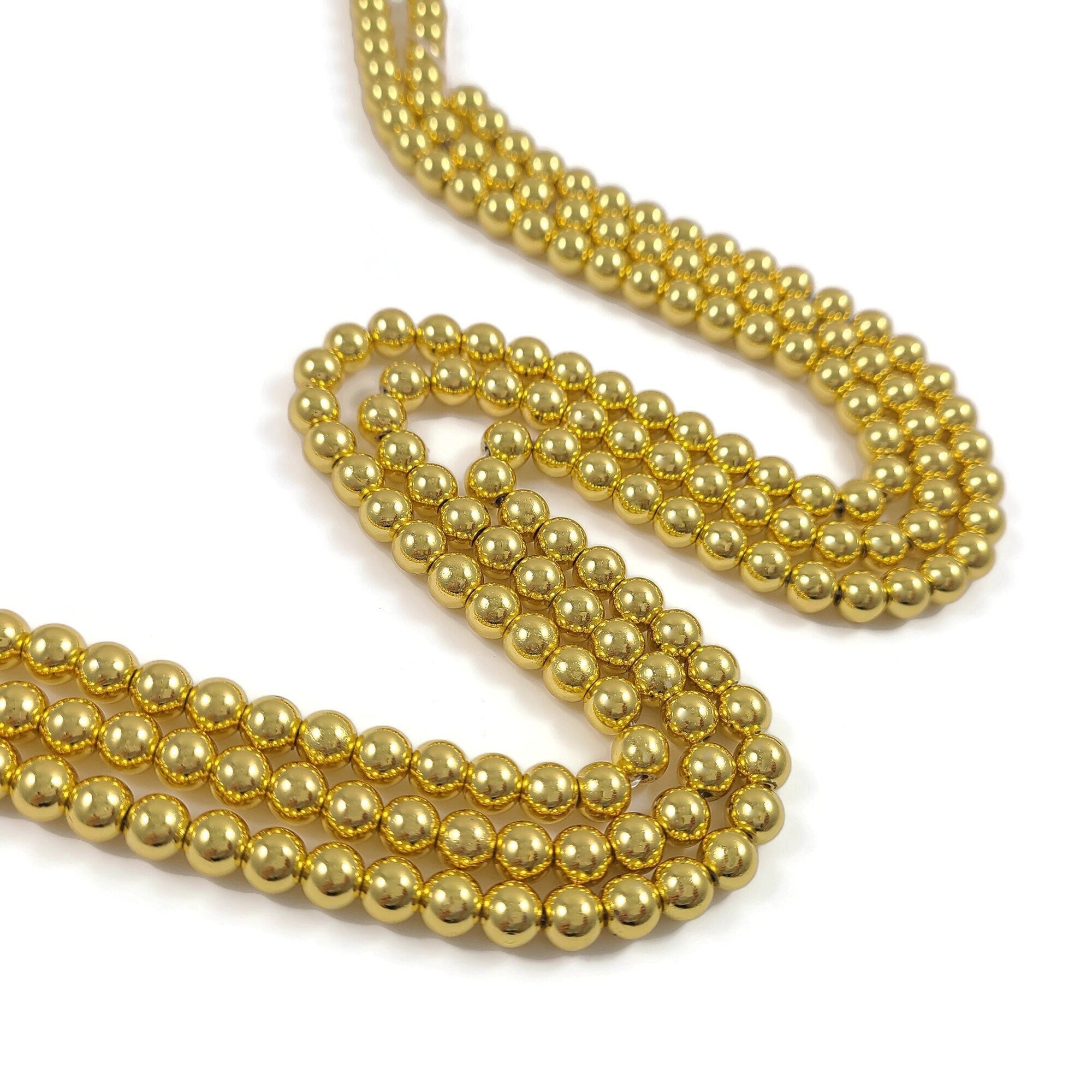 Gold hematite beads, Grade AAA, Long-lasting plated, 4mm, 6mm, Round gemstone beads, Jewelry making supplies