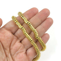 Gold hematite heishi beads, 6mm gemstone rondelle spacer beads, Jewelry making supplies
