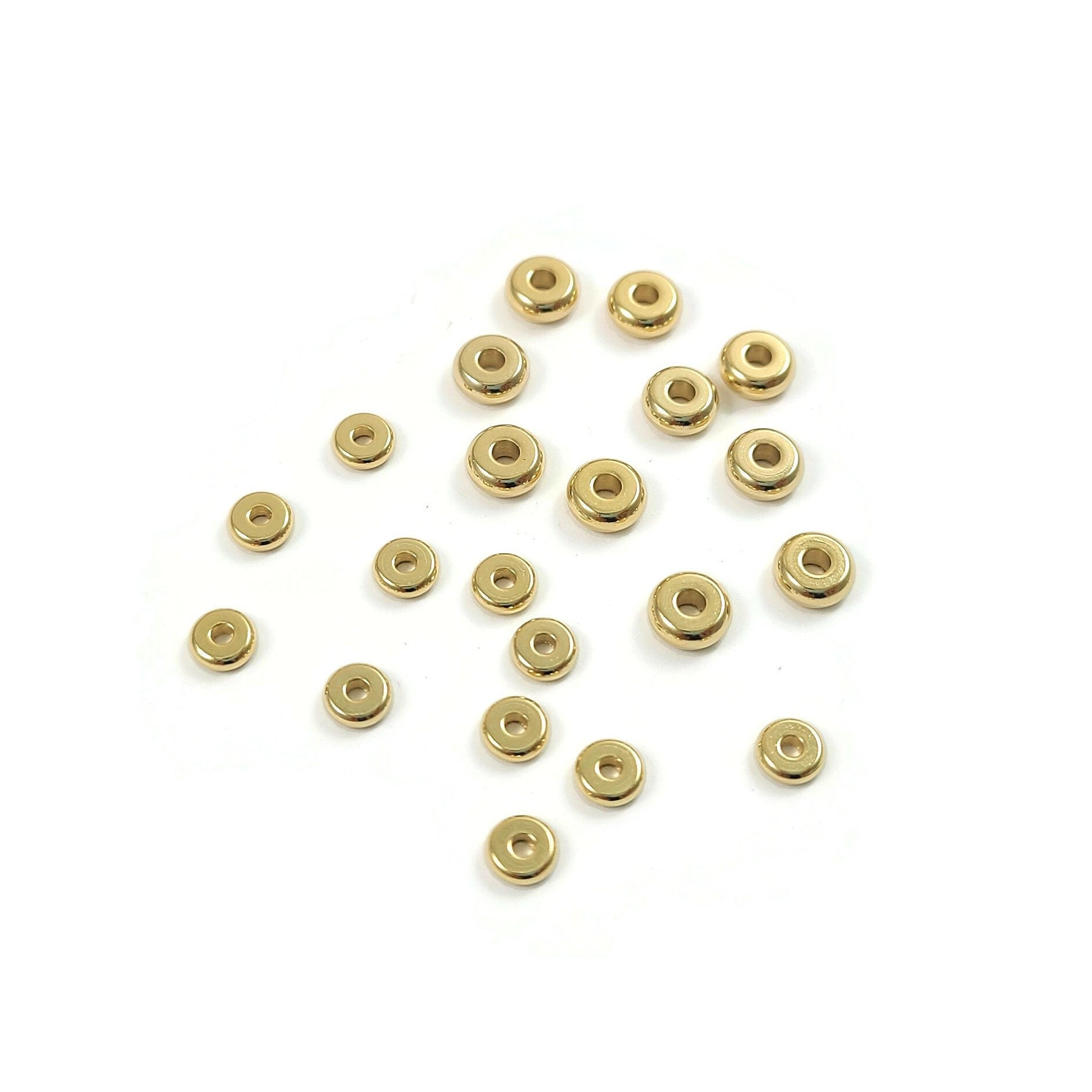 18K gold spacer beads, 4mm, 5mm, Rondelle flat round beads, Stainless steel jewelry making beads
