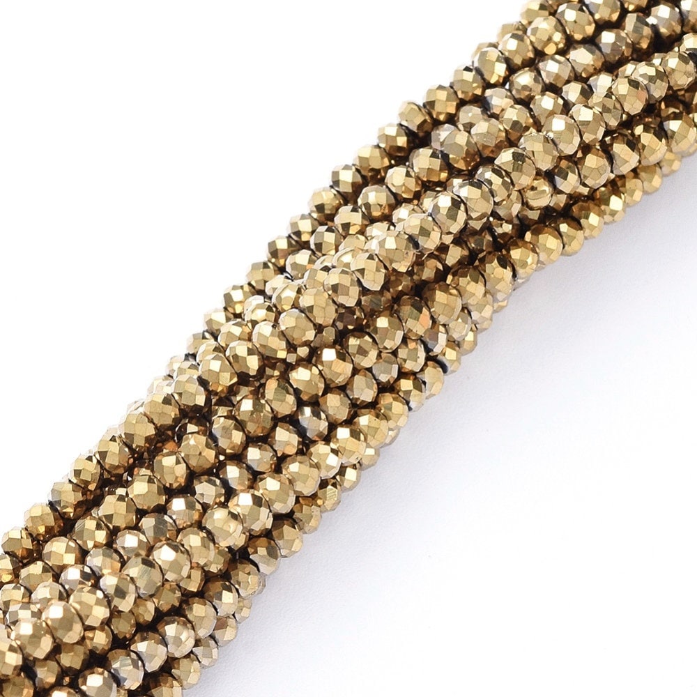 Tiny faceted beads 2mm, Gold metallic seed bead, Jewelry making glass beads