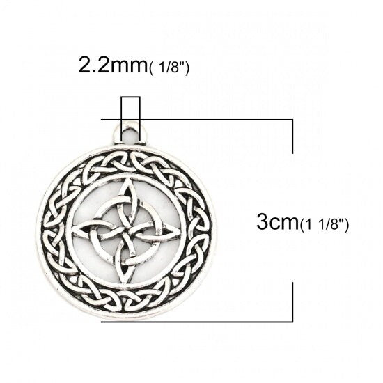 5 celtic knot charms, 30mm antique silver metal pendants, Jewelry making supplies