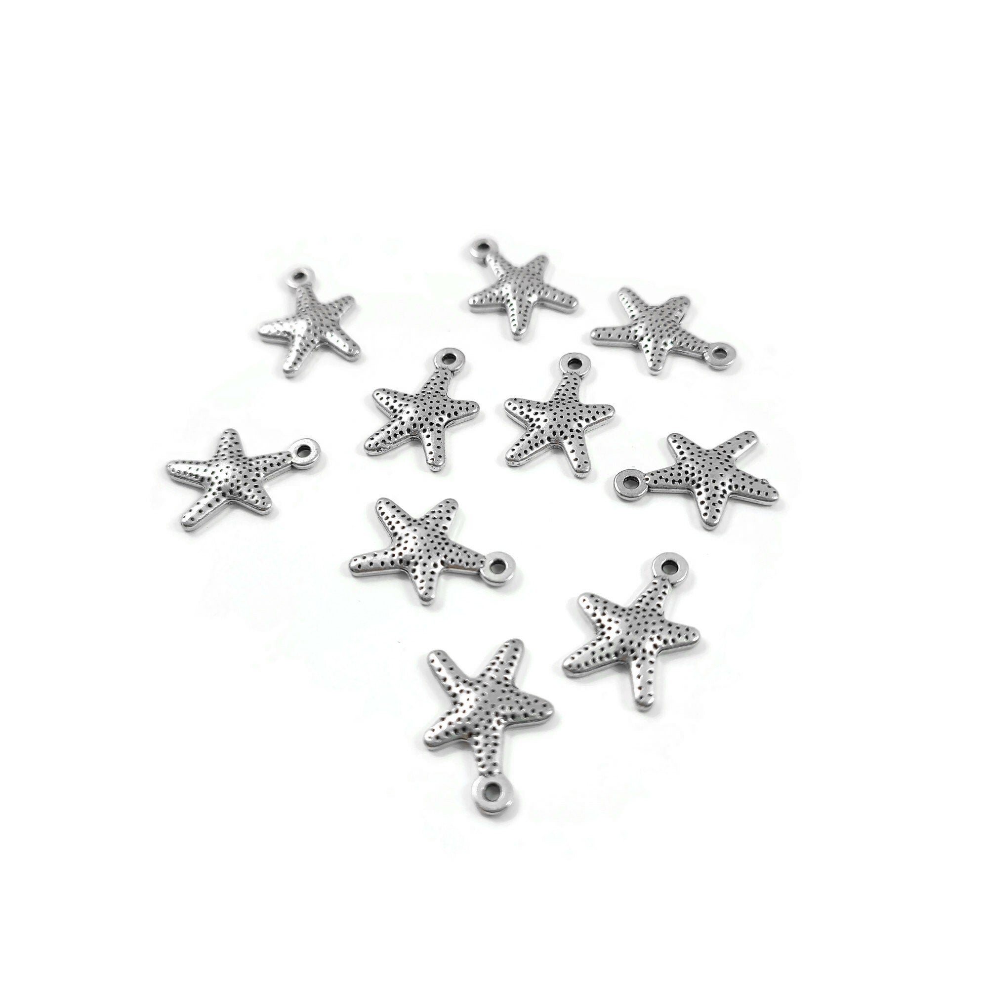 Cute starfish sea star charms, 16mm nickel free ocean pendants, Hypoallergenic nautical jewelry making