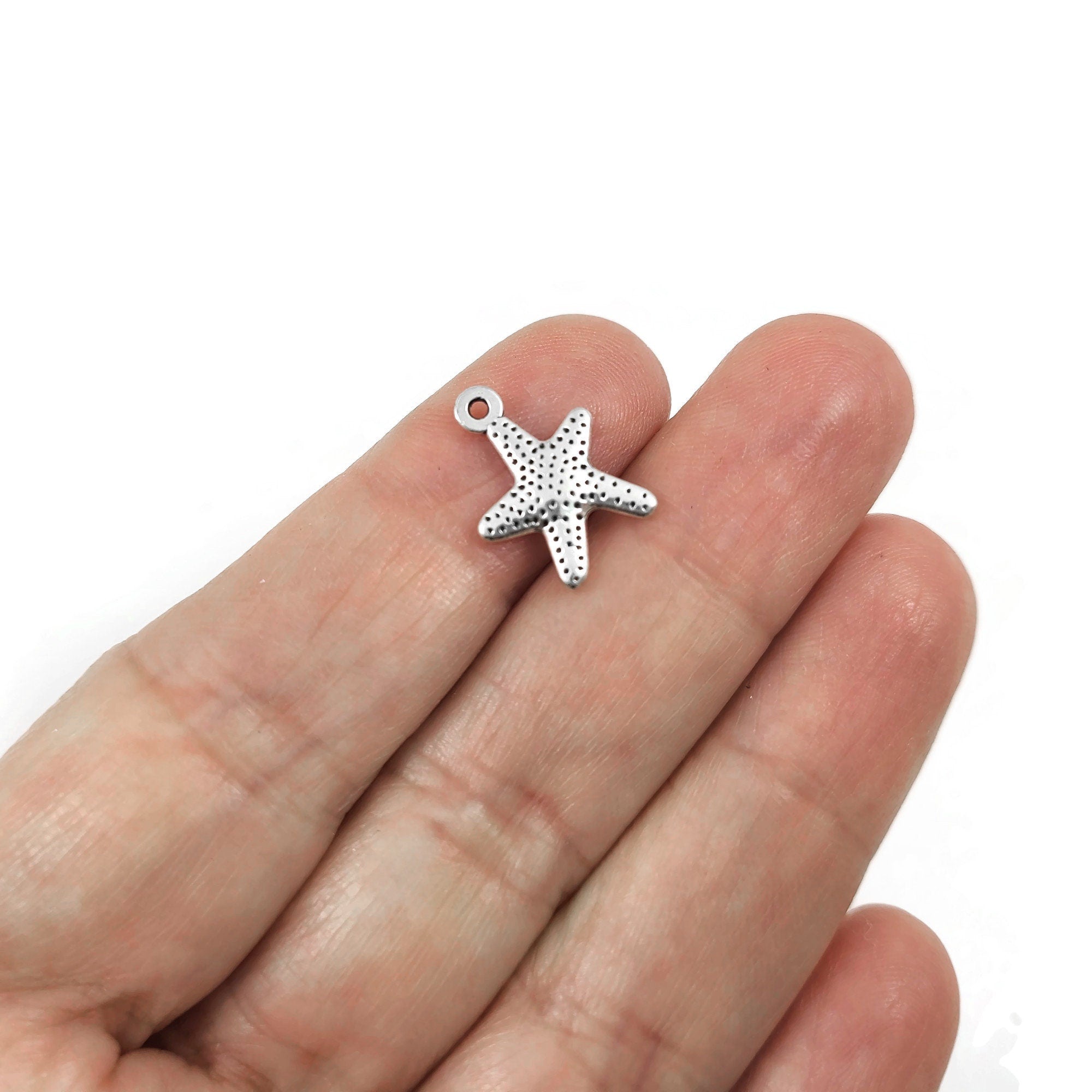 Cute starfish sea star charms, 16mm nickel free ocean pendants, Hypoallergenic nautical jewelry making