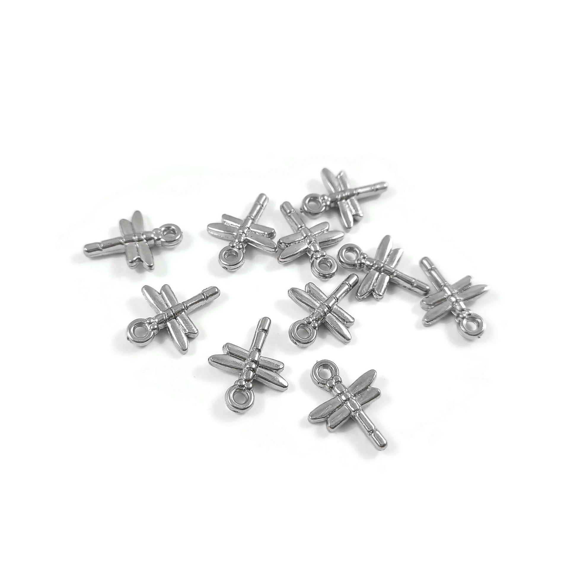 Acrylic dragonfly charms, Silver insect charms, Small pendants for jewelry making, Earring or bracelet charms