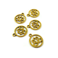 Gold lotus charms, Nickel free metal pendants, Yoga, zen, chakra jewelry making