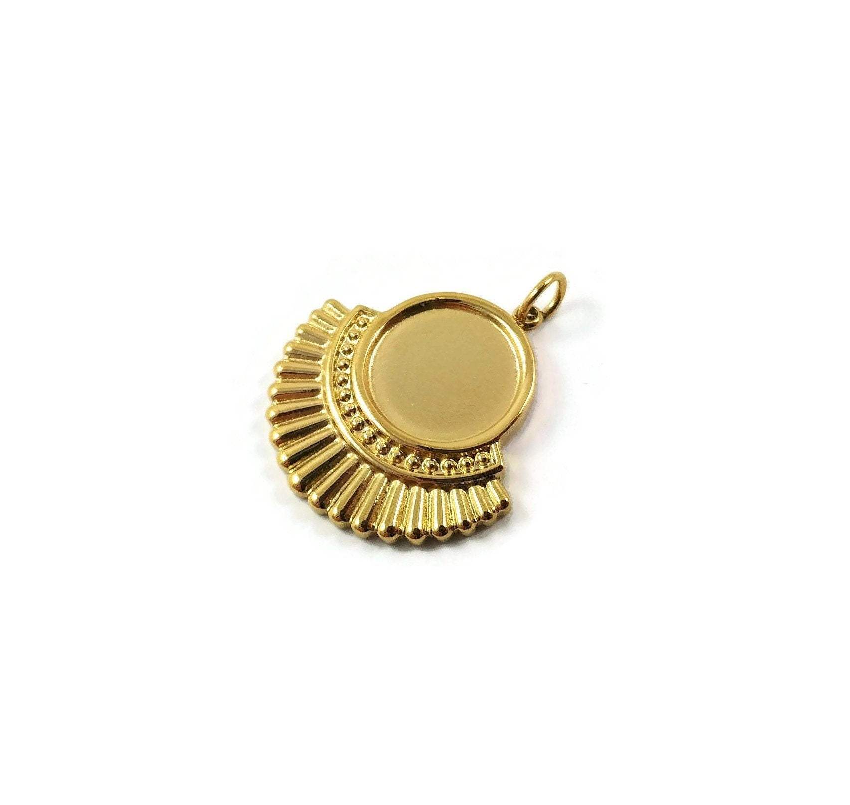14K gold plated pendant, Stainless steel cabochon setting, Jewelry making supplies