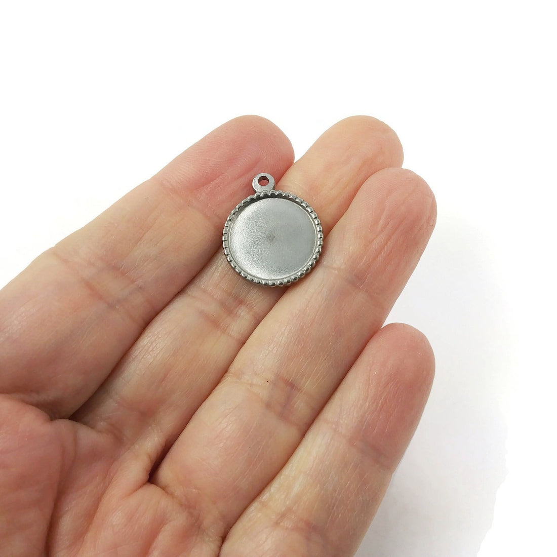 Stainless steel pendant cabochon settings, 14mm tray bezel for necklace making