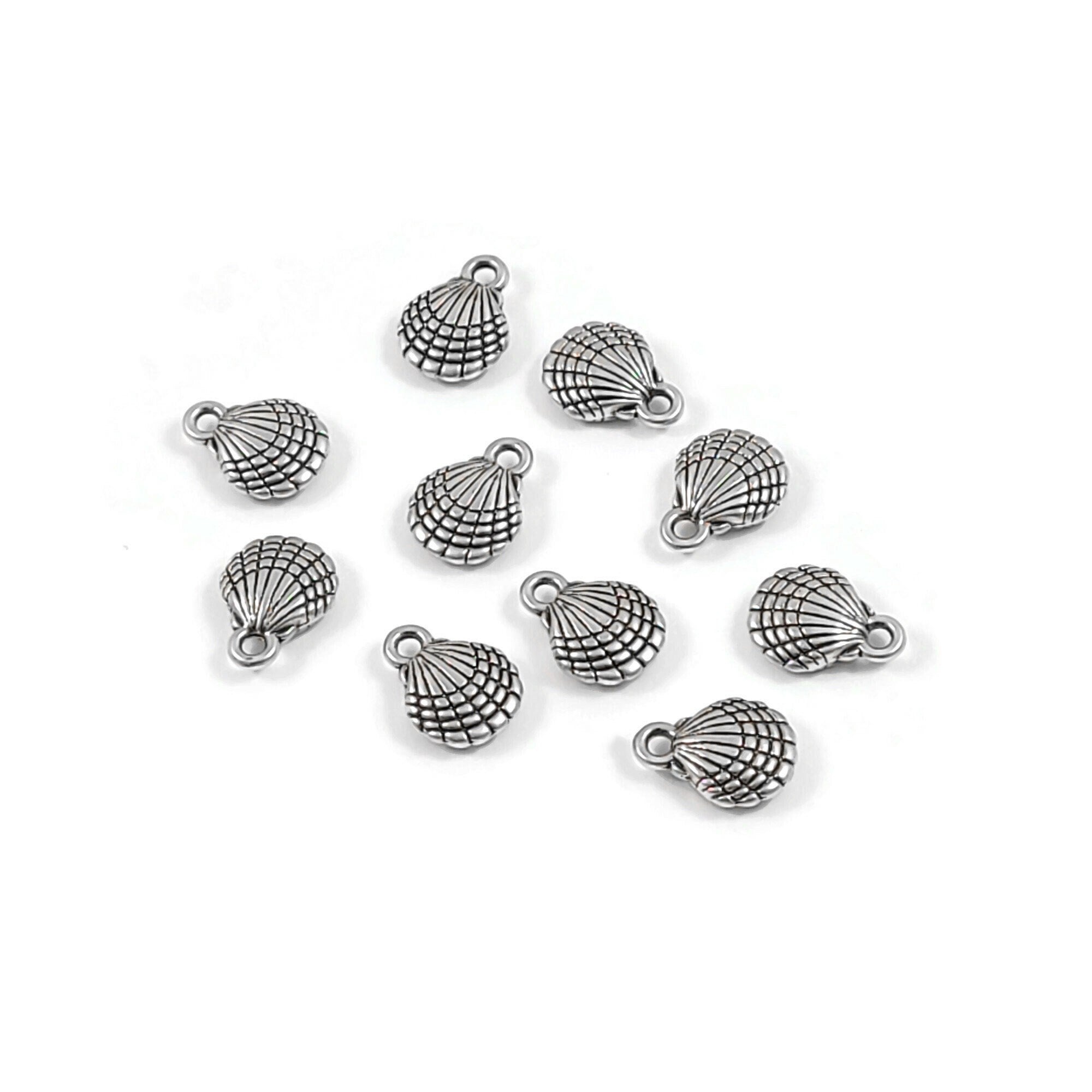 Cute scallop shell charms, 13mm nickel free ocean pendants, Hypoallergenic nautical jewelry making