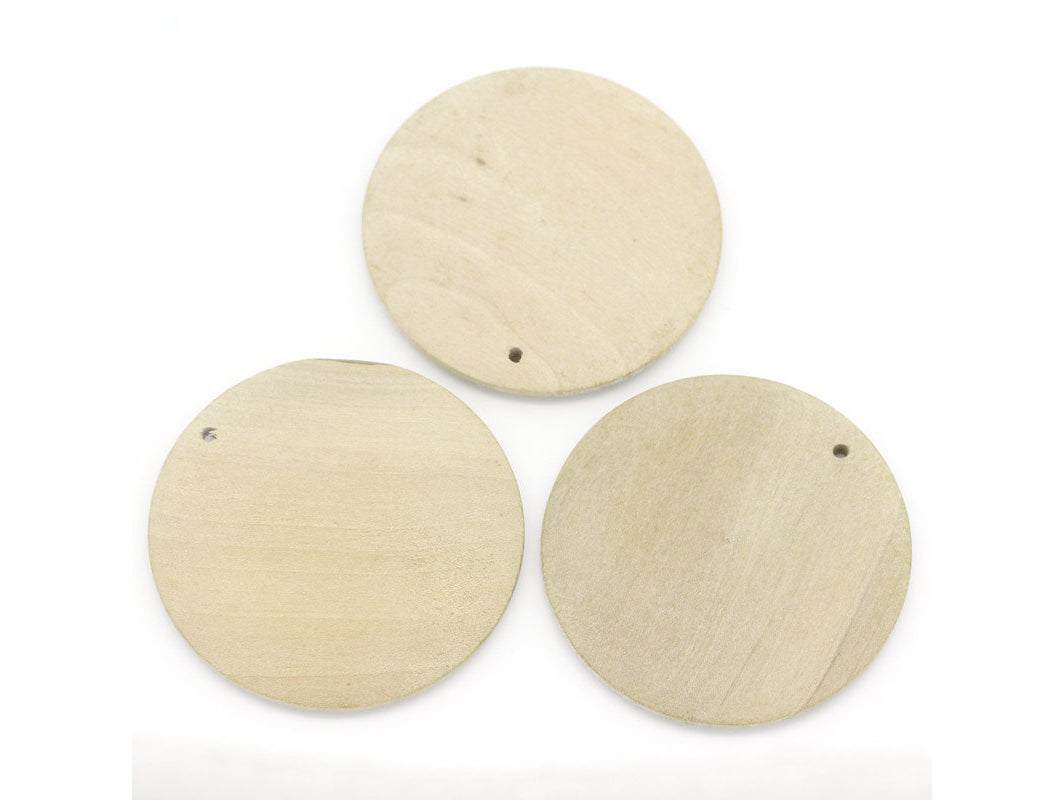 3 Pendentifs de bois naturel en forme de cercle