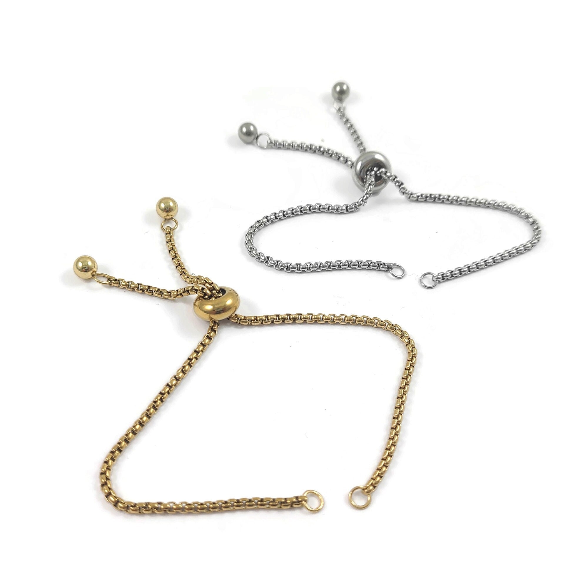 Adjustable chain for slider bracelet making, Stainless steel, Bulk lot, Hypoallergenic jewelry finding supplies