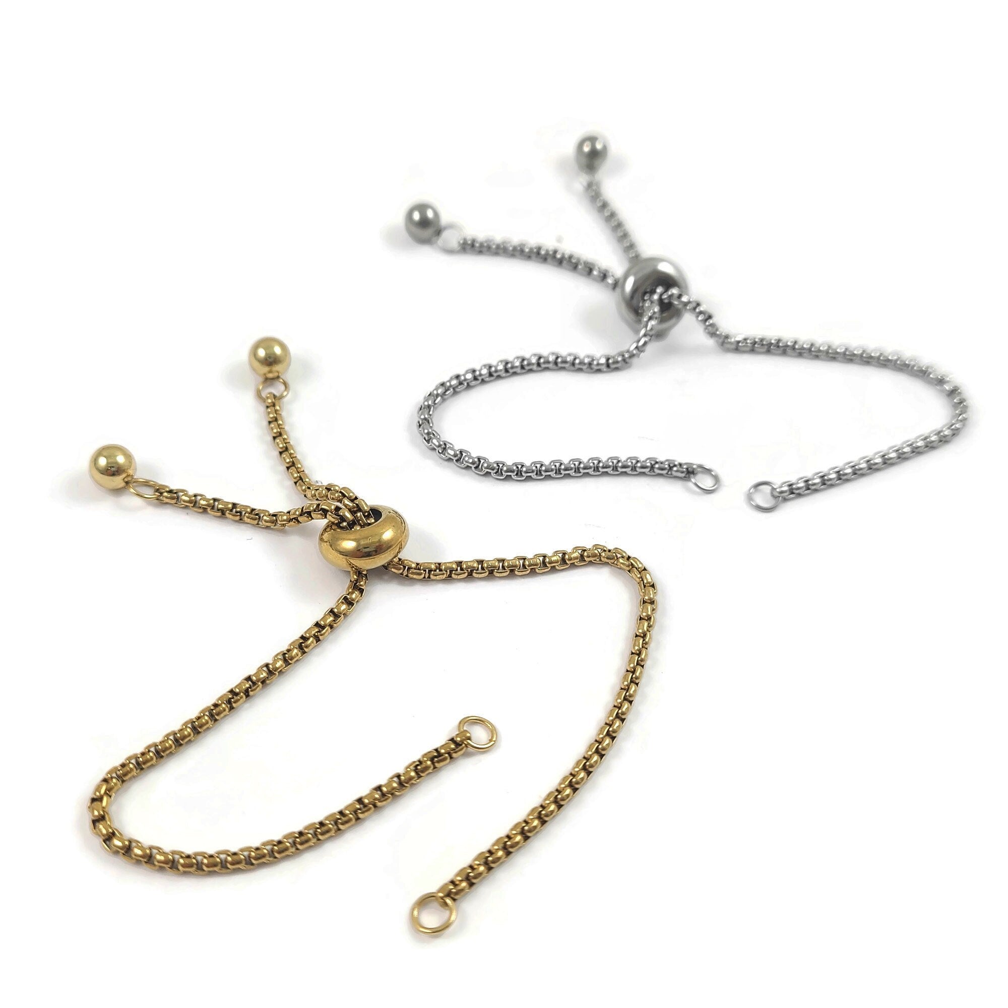 Adjustable chain for slider bracelet making, Stainless steel, Bulk lot, Hypoallergenic jewelry finding supplies