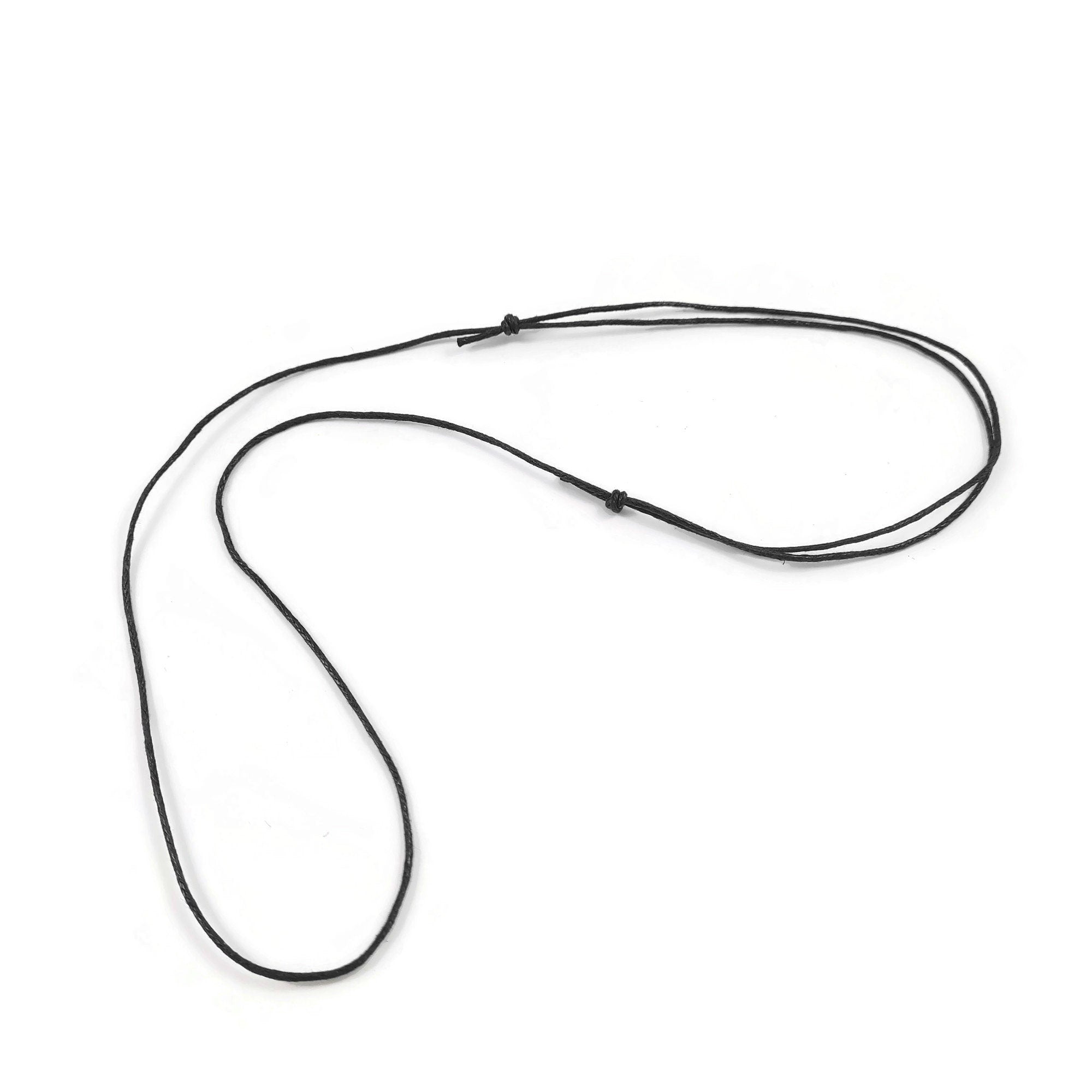 Adjustable cord necklace, Black waxed cotton string 1mm, 2mm