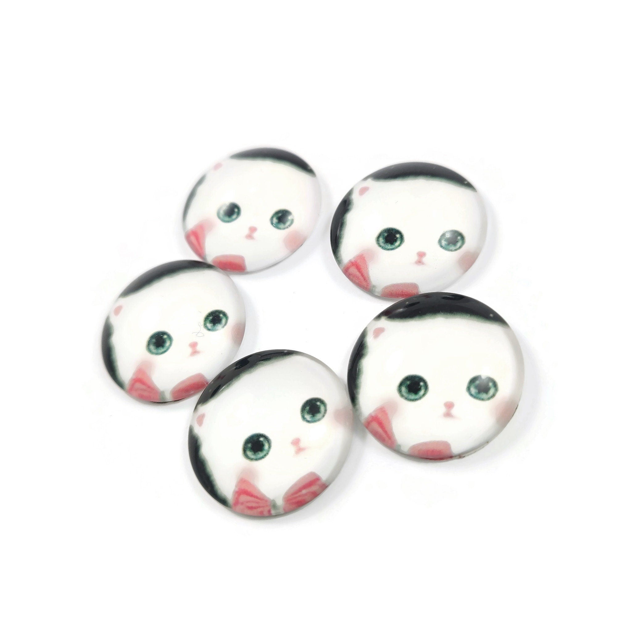 5 Cat glass cabochons, 20mm glass dome cabochon, Jewelry making supplies