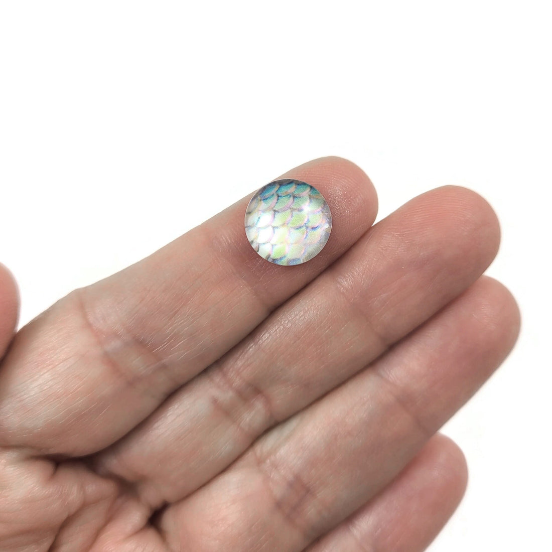 Mermaid glass cabochons, 12mm flat round domed cabochons, Set of 10, Jewelry making