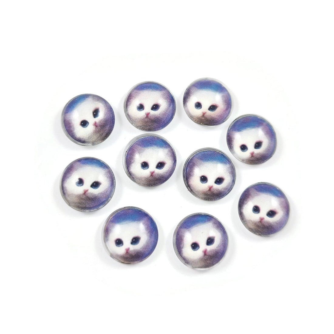 10 Cat glass cabochons, 12mm glass dome cabochon, Jewelry making supplies