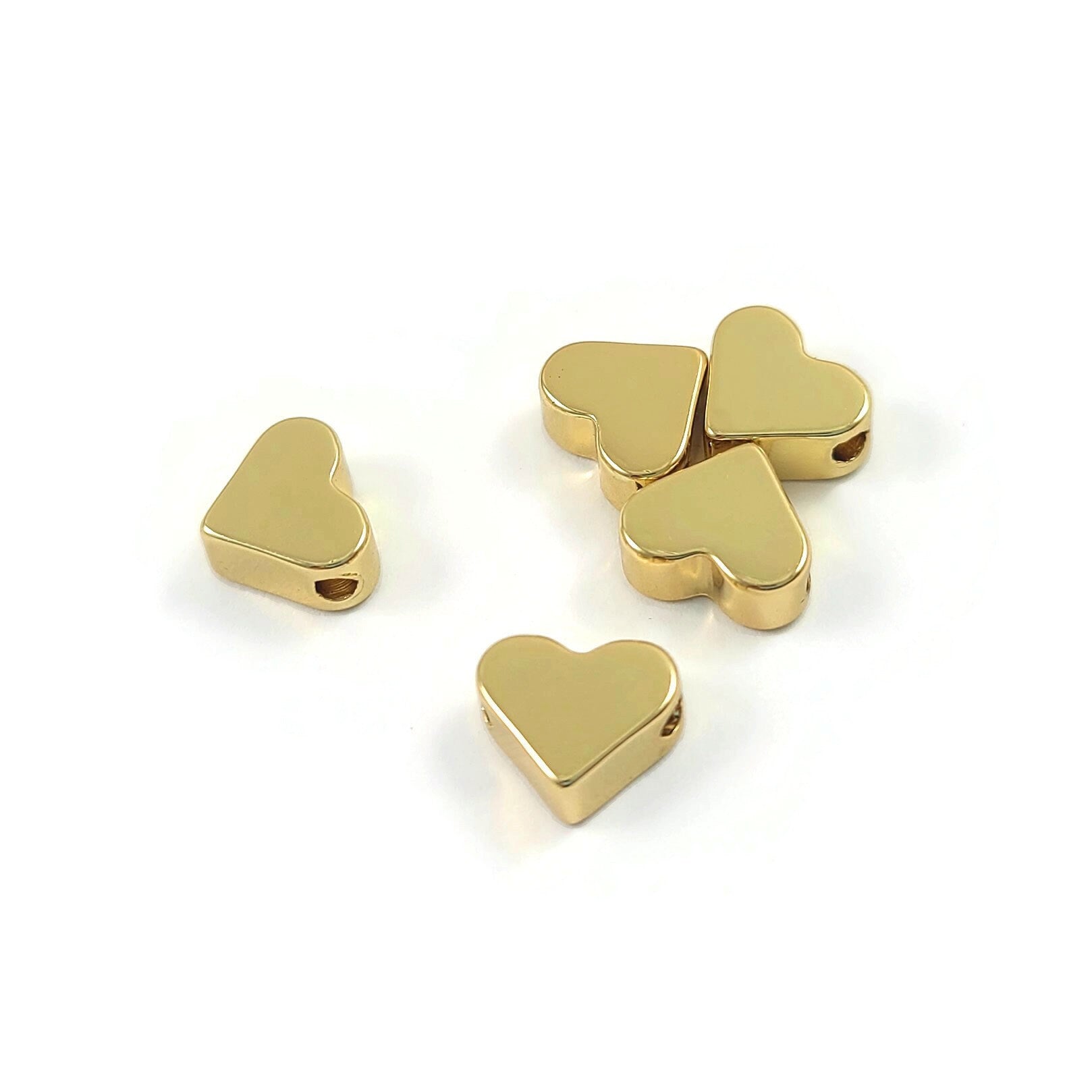 18K real gold plated heart beads, Hypoallergenic nickel free spacer beads, Bracelet making, Jewelry supplies