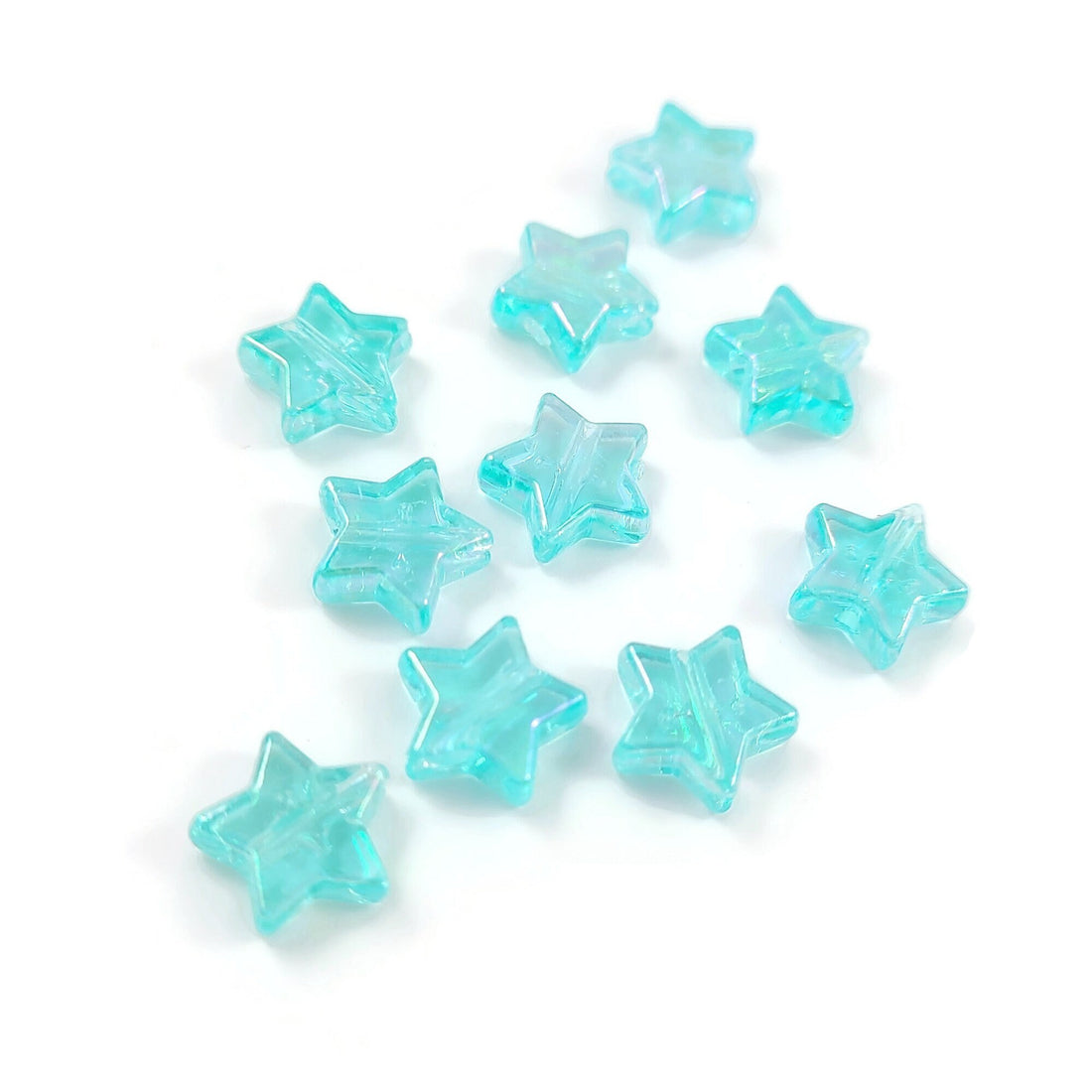 10 transparent pearly heart beads, Aqua turquoise 10mm acrylic beads for jewelry making