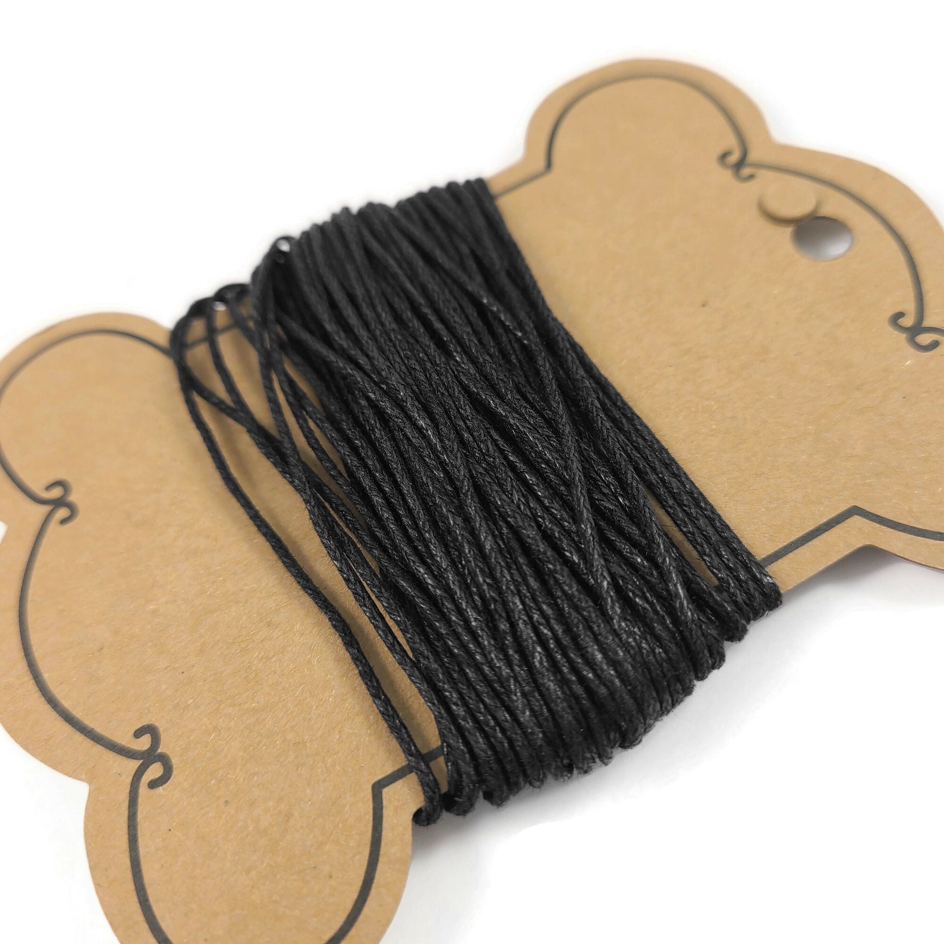 Black waxed cotton cord 1mm - Jewelry making string supplies