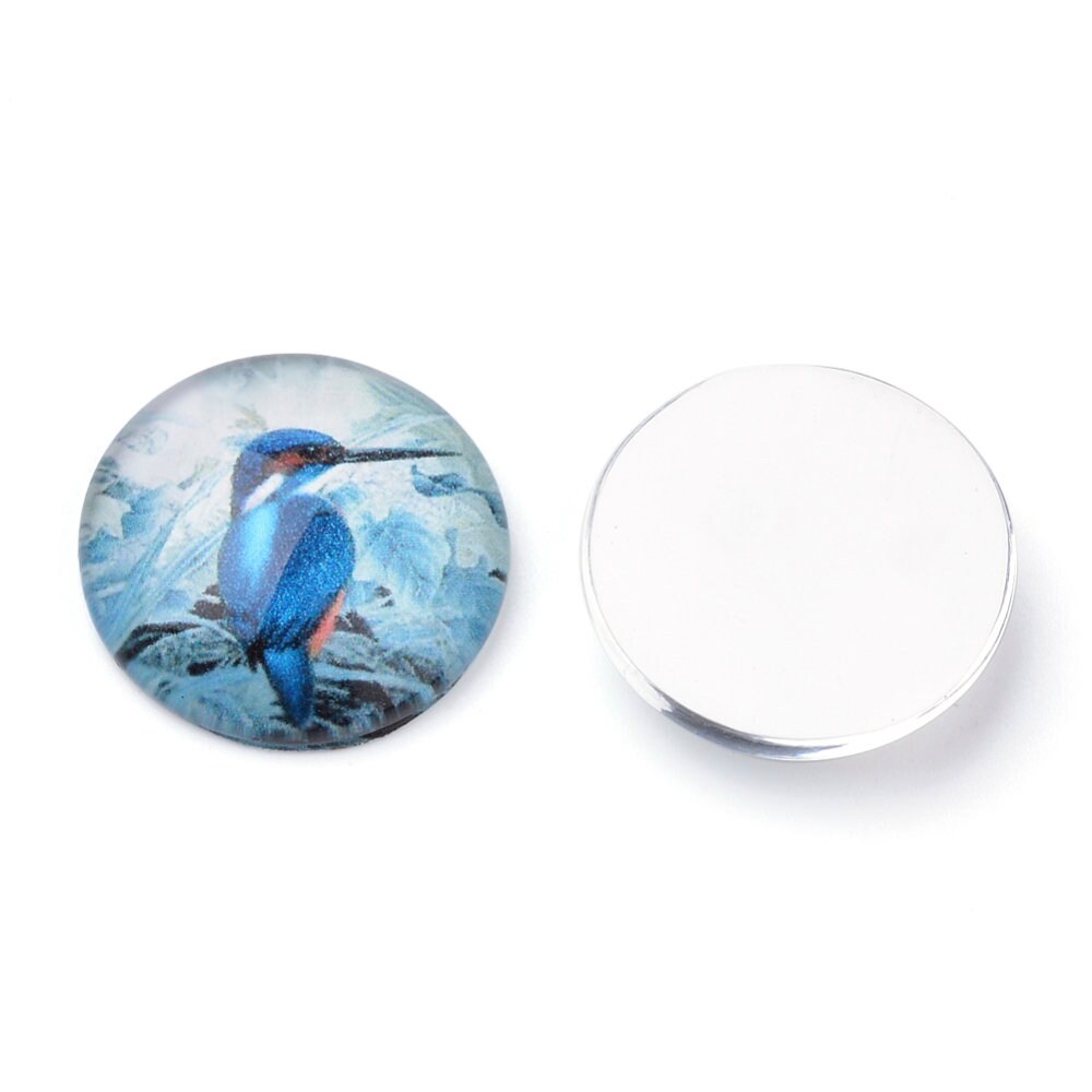 12mm mixed bird glass cabochons, Set of 50, Jewelry making