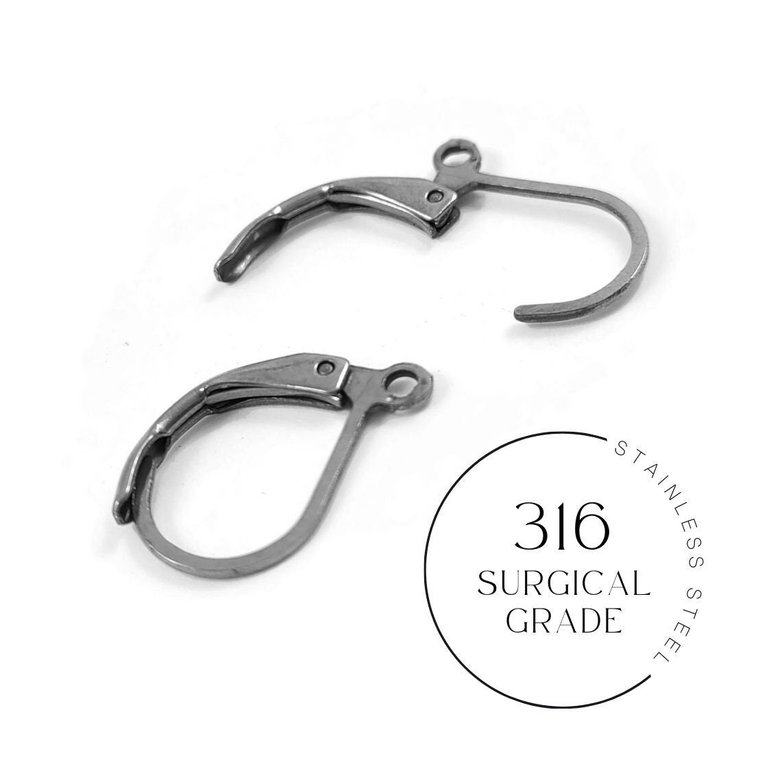 Surgical steel lever back hooks, Hypoallergenic earring making findings, Tarnish free earwire