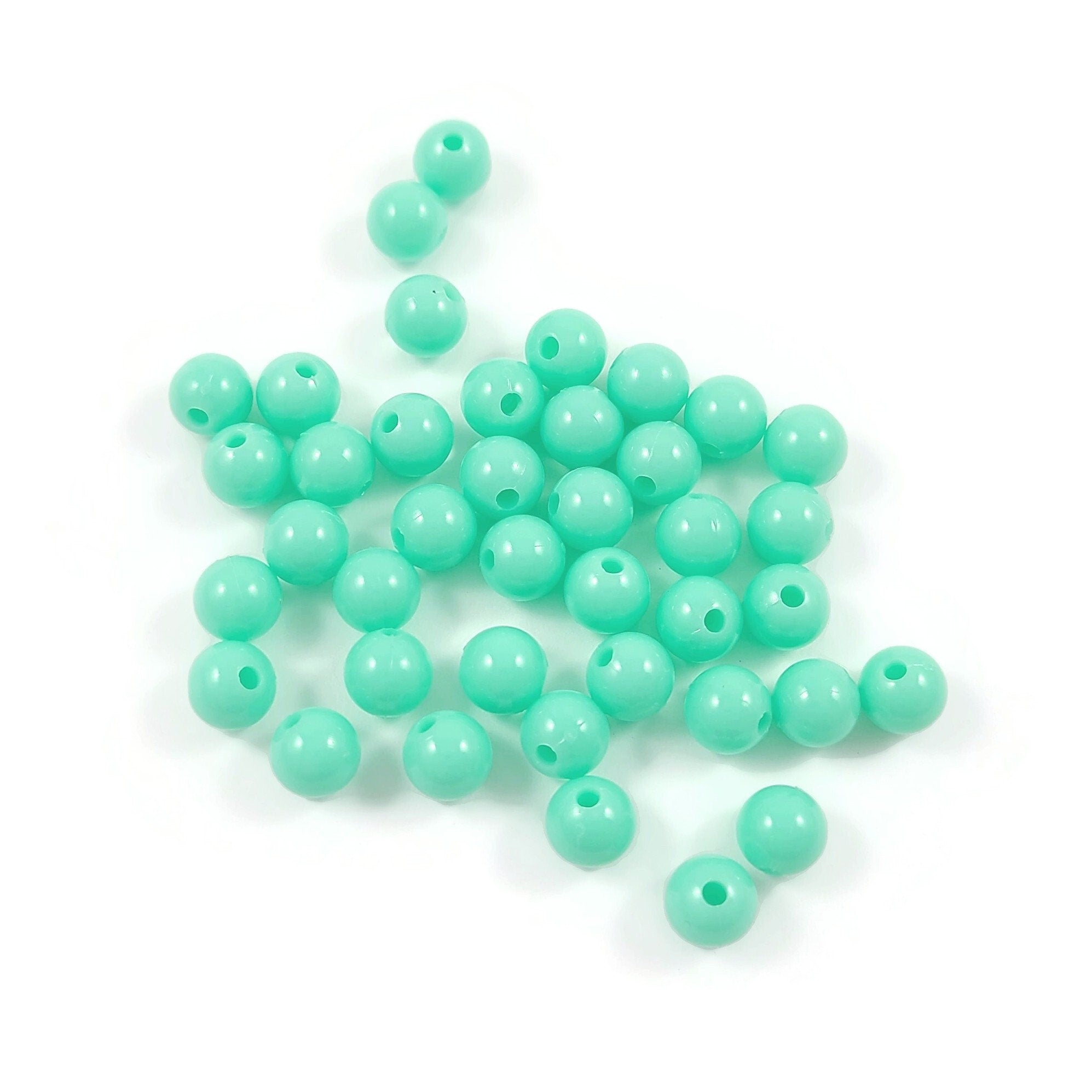 40 opaque aqua spacer beads, 6mm plastic beads for jewelry making, Turquoise round beads