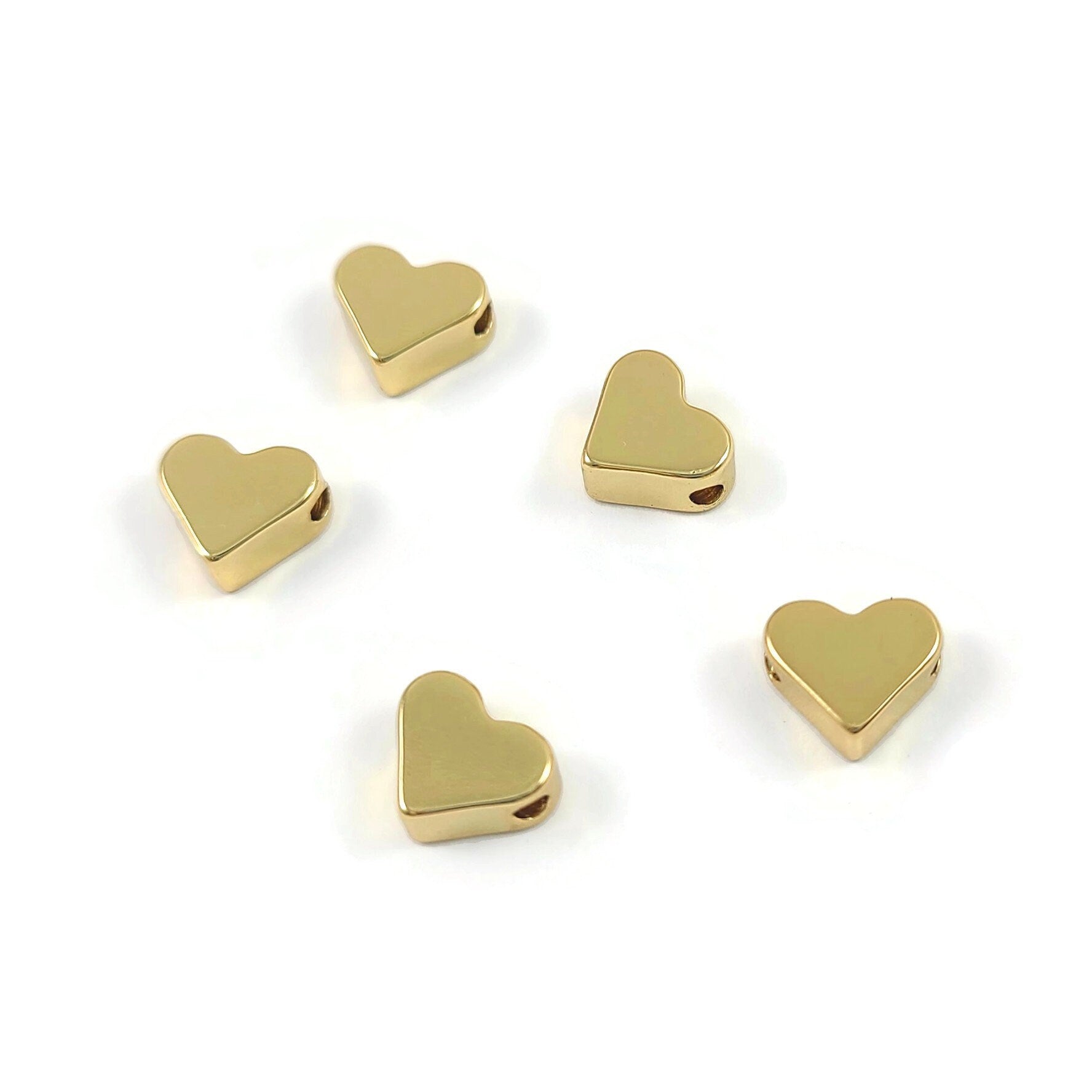 18K real gold plated heart beads, Hypoallergenic nickel free spacer beads, Bracelet making, Jewelry supplies