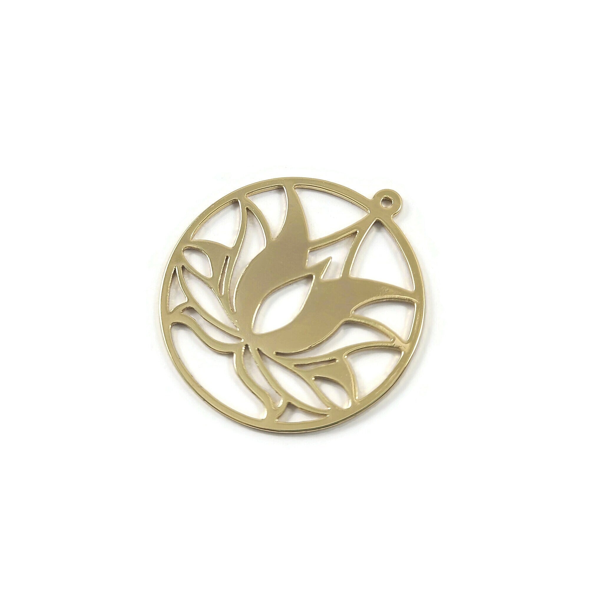 18K gold plated, Lotus brass pendant, Nickel free DIY necklace supplies, Zen flower charm for jewelry making