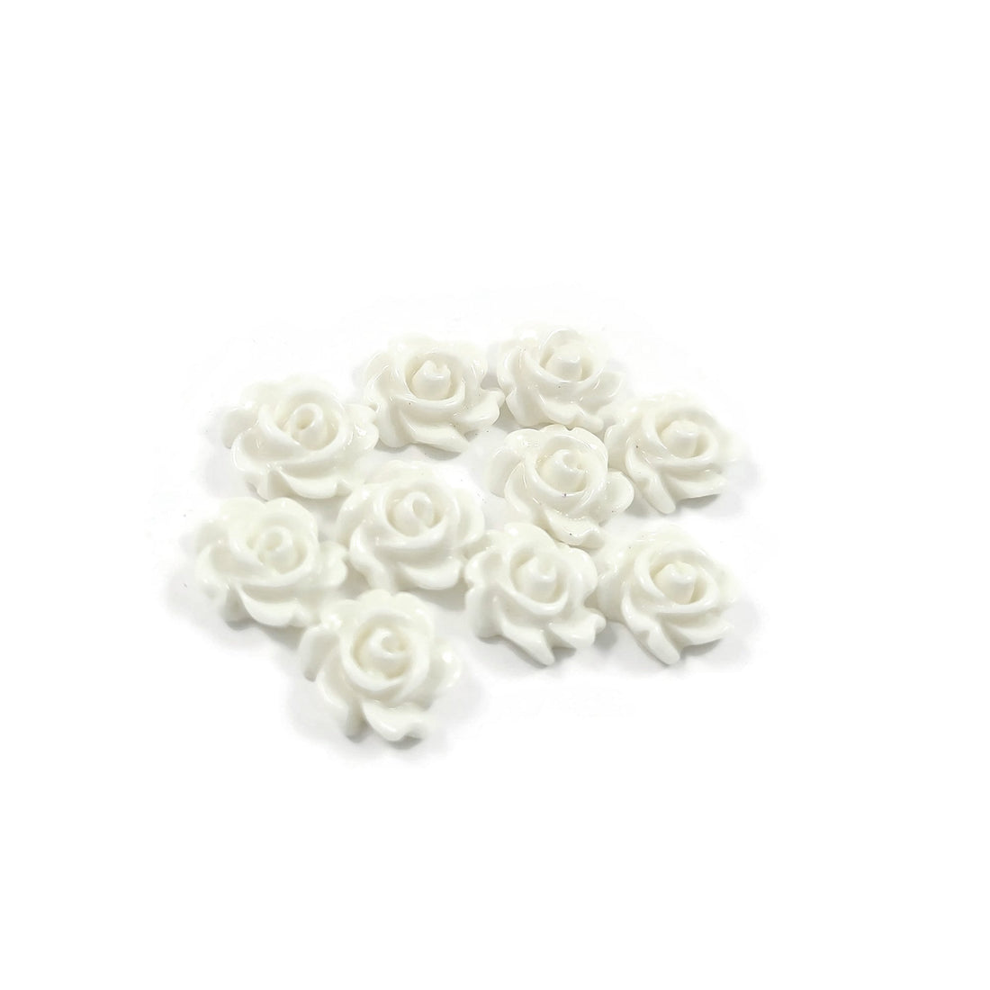 Dainty white flower cabochons, 7mm resin rose embellishments, Flatback earring cabochons, Jewelry making supplies