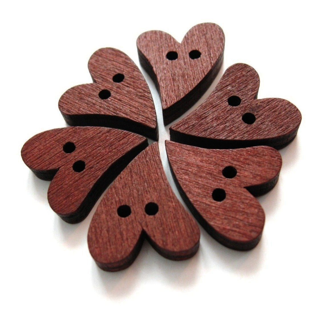 6 Heart Wooden Buttons - craft buttons 20mm
