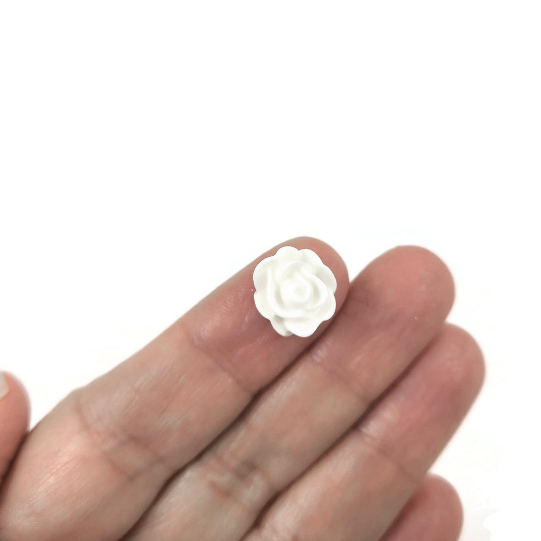 White flower cabochons, 12mm resin rose embellishments, Flatback earring cabochons, Jewelry making supplies