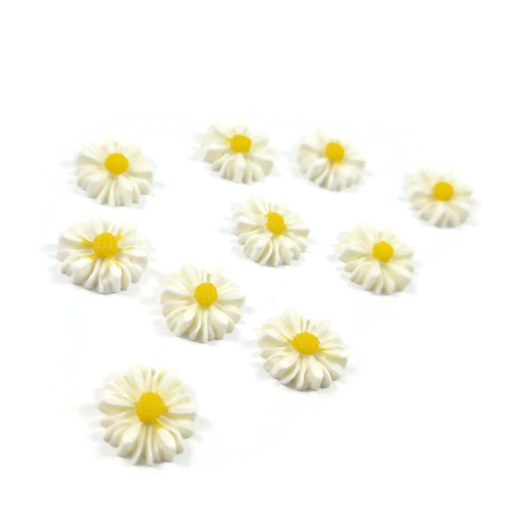Resin daisy cabochons, Cute white flower embellishments, Flatback cabochons, Bulk pack, Jewelry making supplies