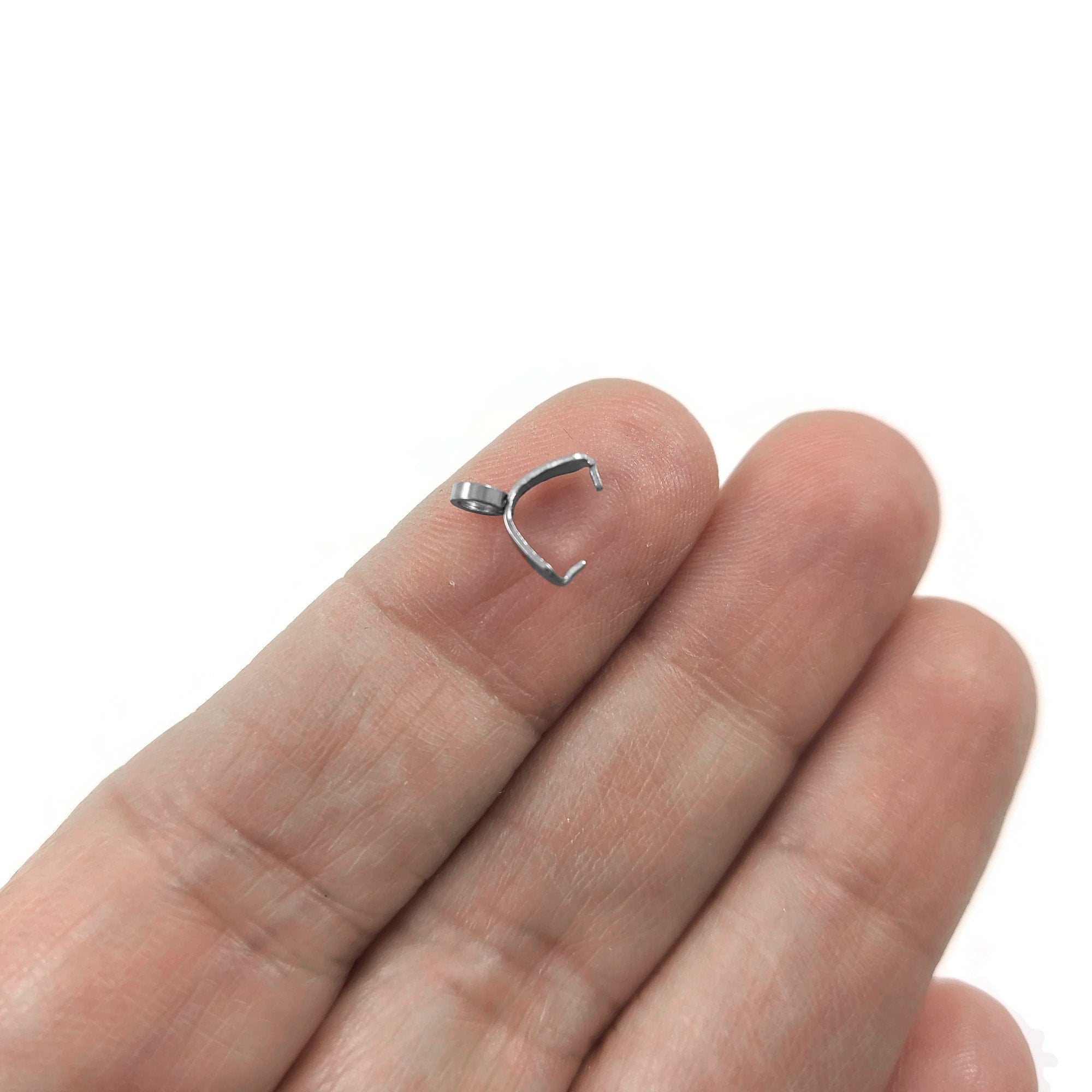 Ice pick pinch bails, Stainless steel tarnish free jewelry findings, Pendant making clip on clasps