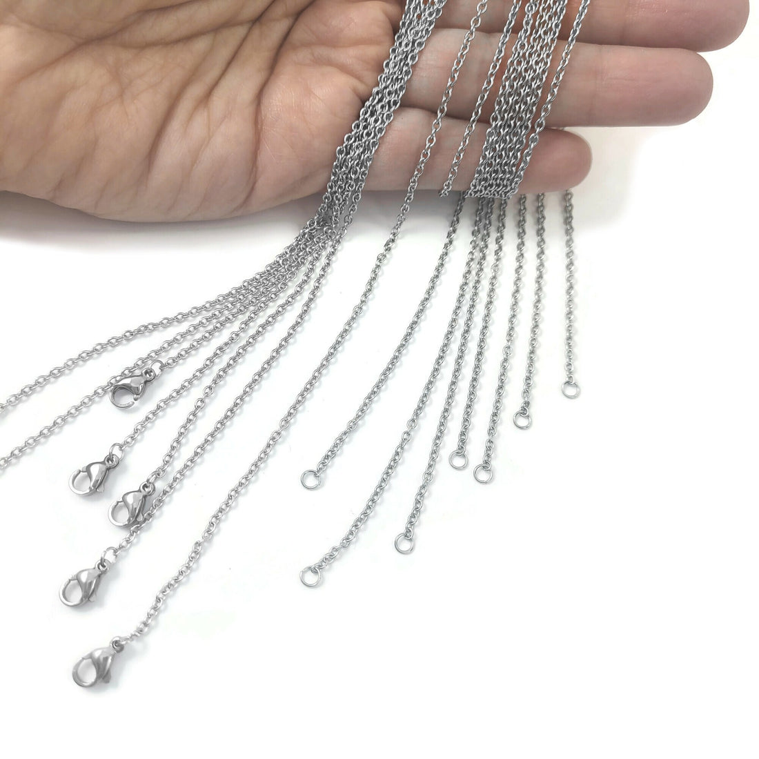 Cable chain necklace, Silver stainless steel, Bulk lot for jewelry making, 20 inches, 22 inches