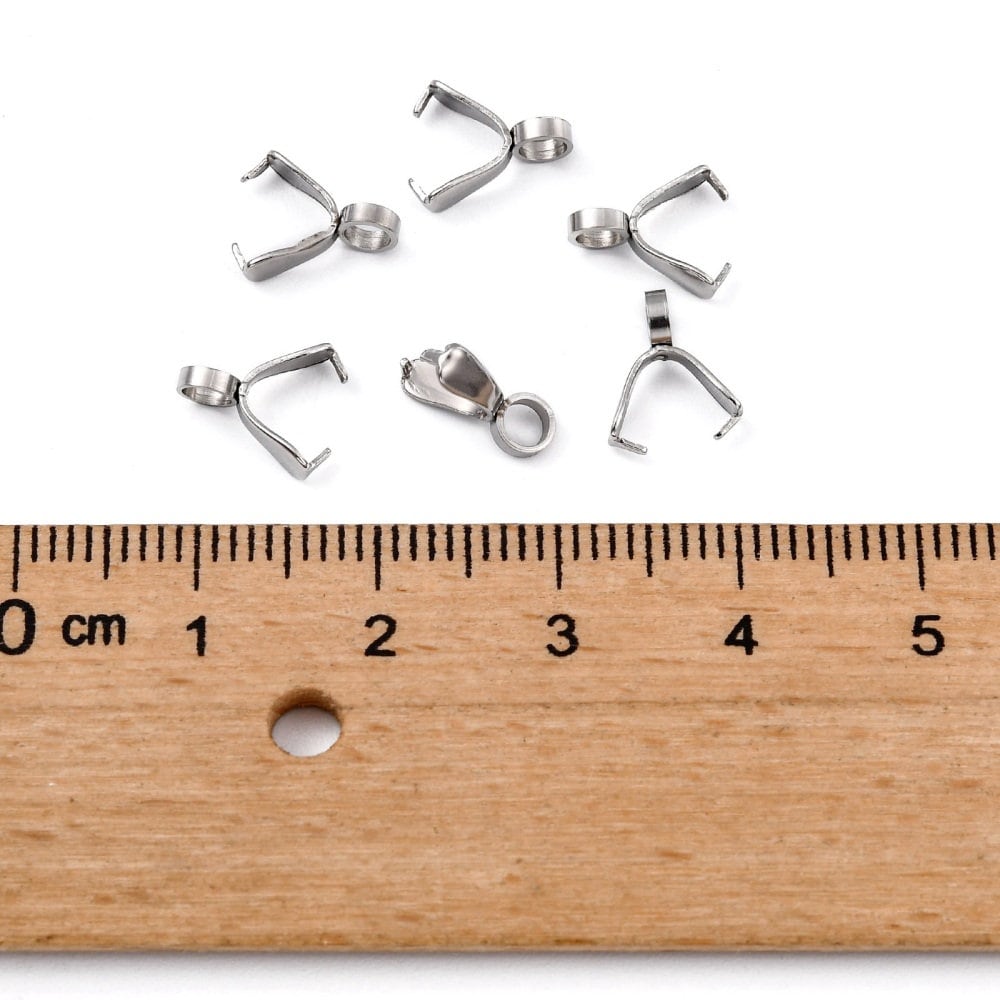 Ice pick pinch bails, Stainless steel tarnish free jewelry findings, Pendant making clip on clasps