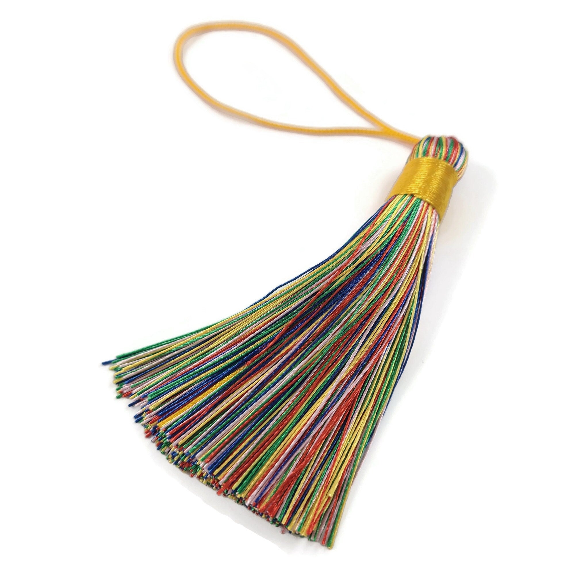 Big multicolor silky tassel, Jewelry making supplies, Boho rainbow decor DIY, 3 inches