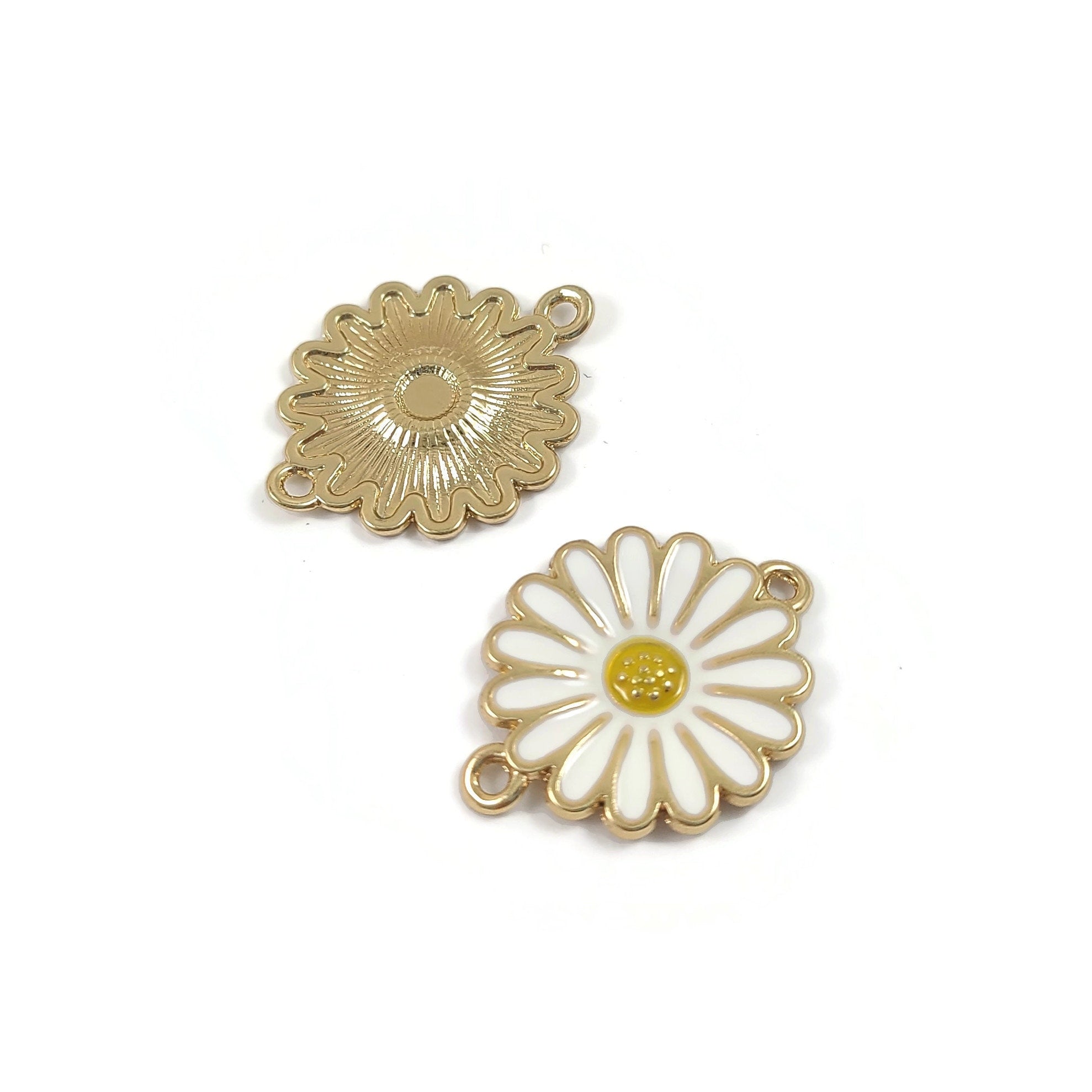 White and gold daisy connectors, Hypoallergenic nickel free charm for jewelry making