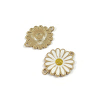 White and gold daisy connectors, Hypoallergenic nickel free charm for jewelry making