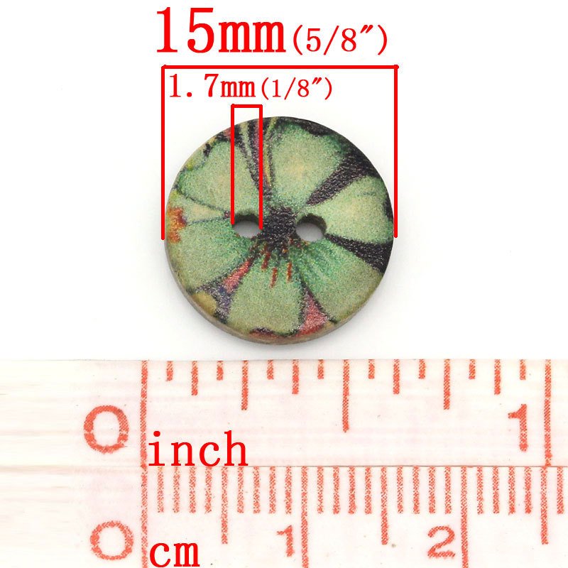 6 Coconut Shell Buttons 15mm - Green Hawaii Flower