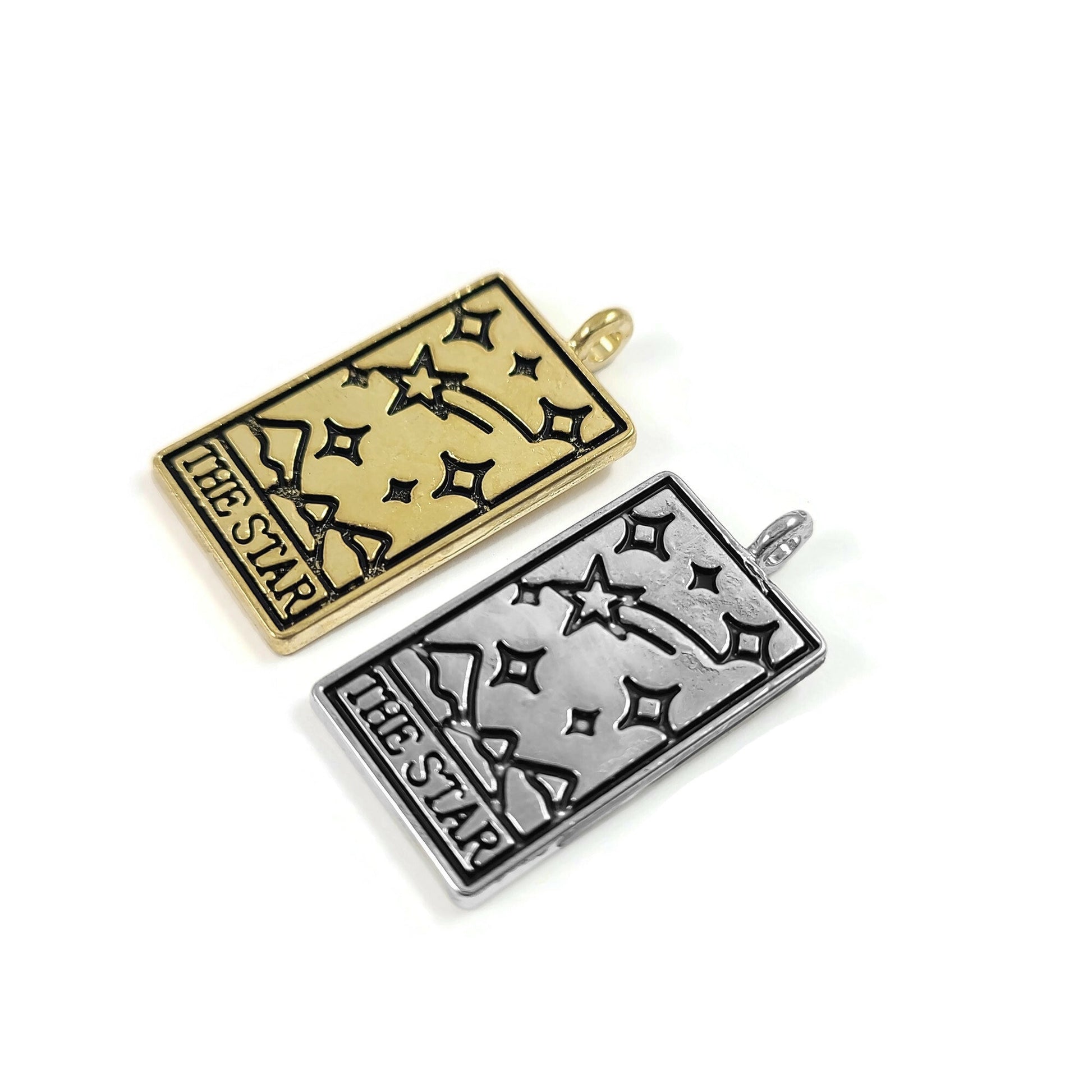 Tarot card charm, Gold, Silver, Necklace making pendant, Sun, Moon, Star, World, Fortune