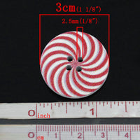 5 Candy Cane Wooden Buttons - Red and white sewing buttons 30mm