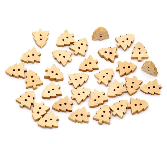 Pine Tree Buttons Wooden Pine Tree‑Shaped buttons, Cute natural craft supplies