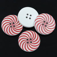 5 Boutons bonbons de Noël rouge et blanc en bois 30mm