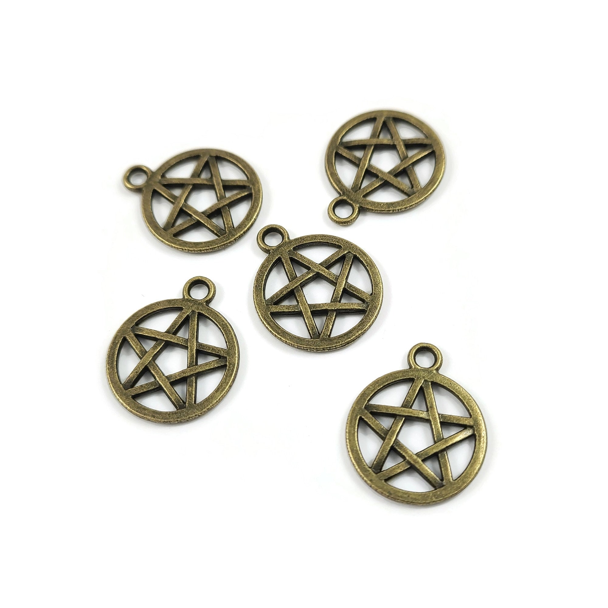 Hypoallergenic pentagram charms, 20mm nickel free pagan pendants, Pentacle star for jewelry making, Gold, Silver, Bronze