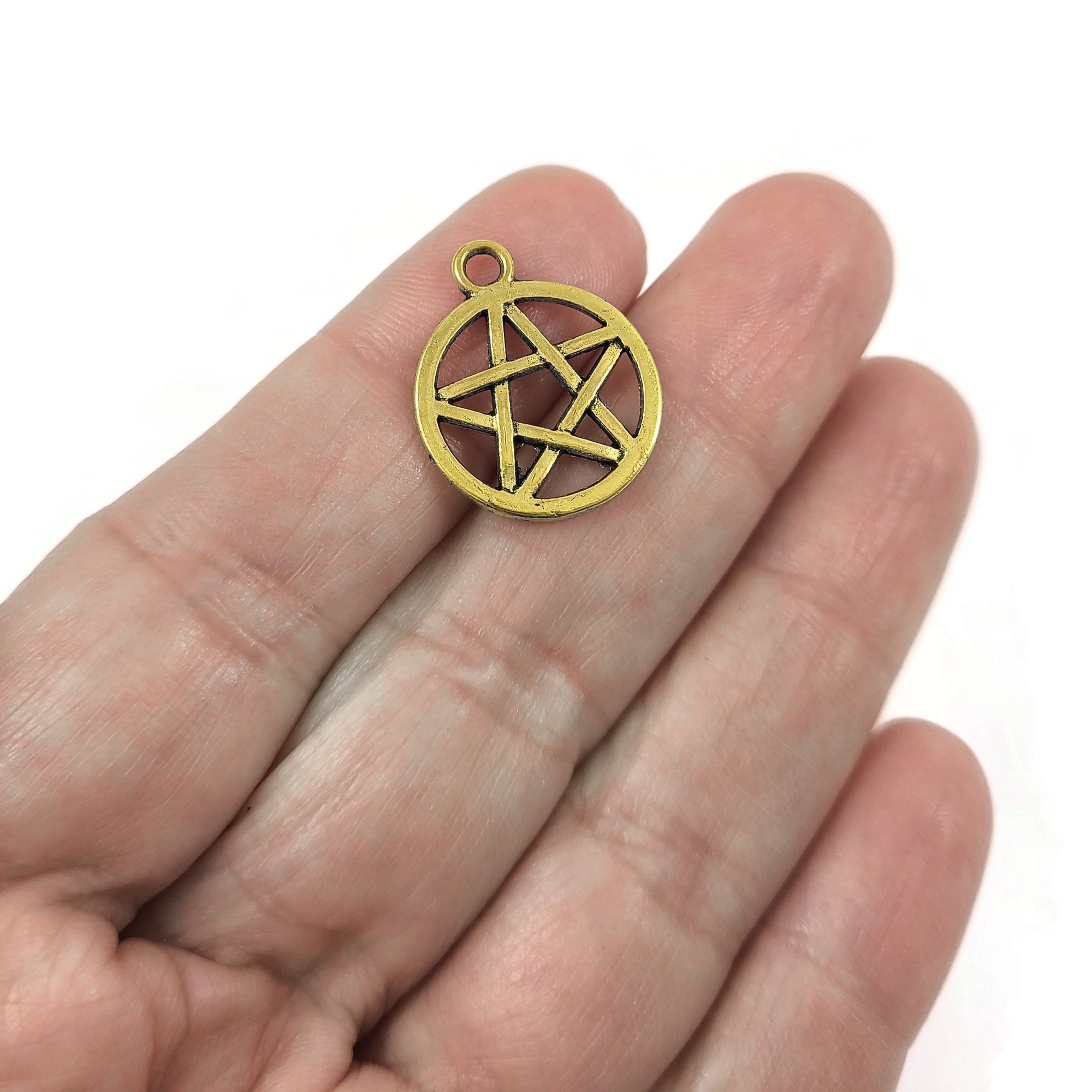 Hypoallergenic pentagram charms, 20mm nickel free pagan pendants, Pentacle star for jewelry making, Gold, Silver, Bronze