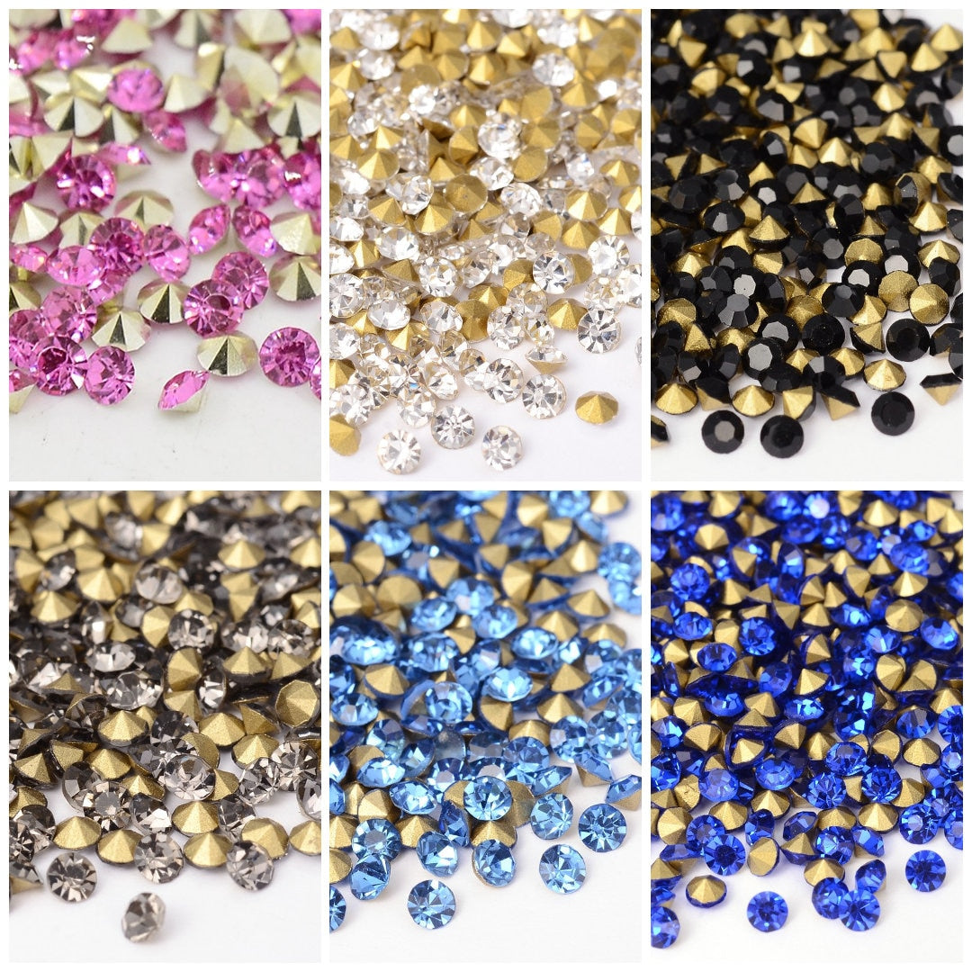 Pointed back rhinestones, Faceted glass chatons for jewelry making