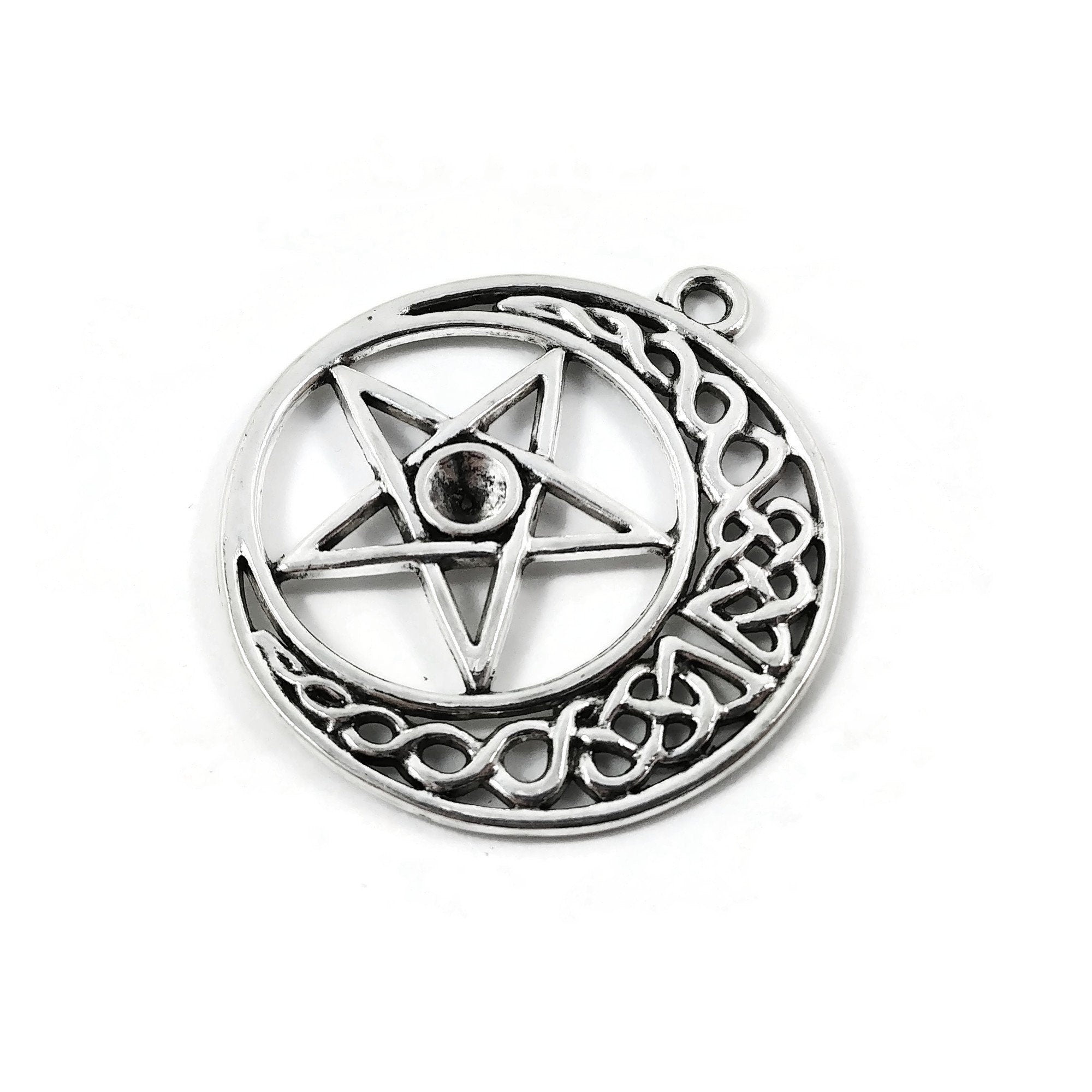 5 Celtic knot pentagram charms, Rhinestone setting, Antique silver metal pendants, Jewelry making supplies