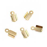 Gold crimp end caps, Fold over cord tips, Stainless steel ribbon end clasp findings, Jewelry making parts