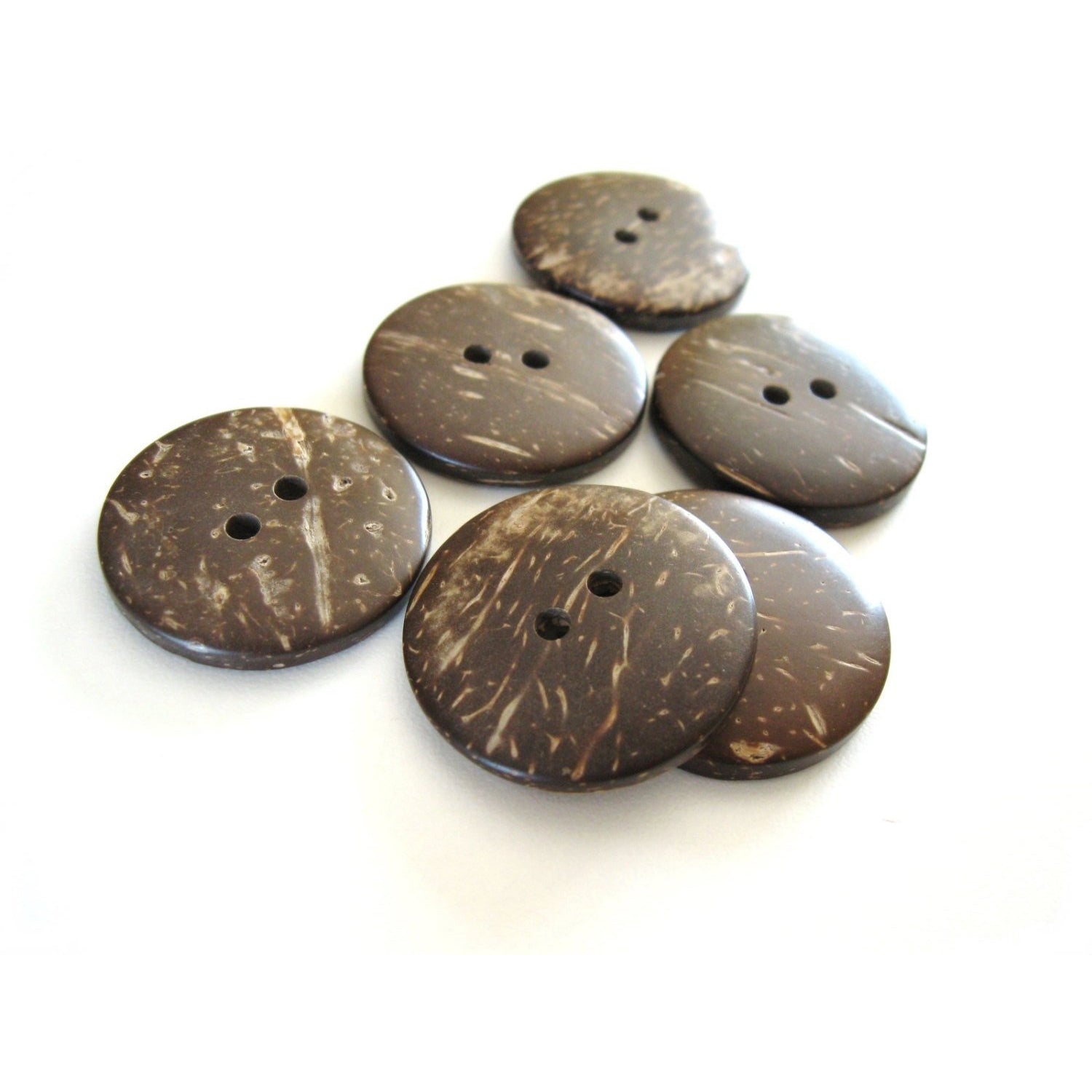 6 Brown Coconut Big Buttons 30mm - Natural Wood and Eco Friendly