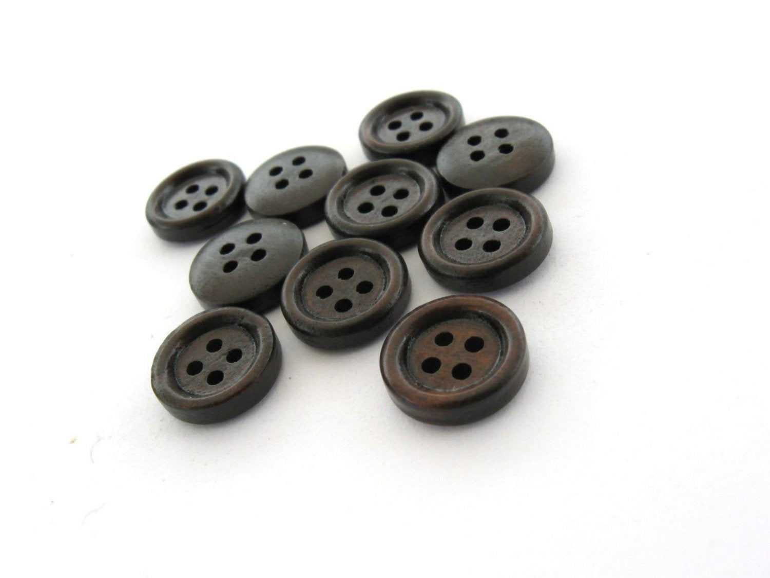 Small button - Dark Brown 4 Holes Wooden Sewing Buttons 13mm - set of 10